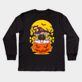 Halloween Puppy Wizard Cute Dog Obsessed Kids Long Sleeve T-Shirt